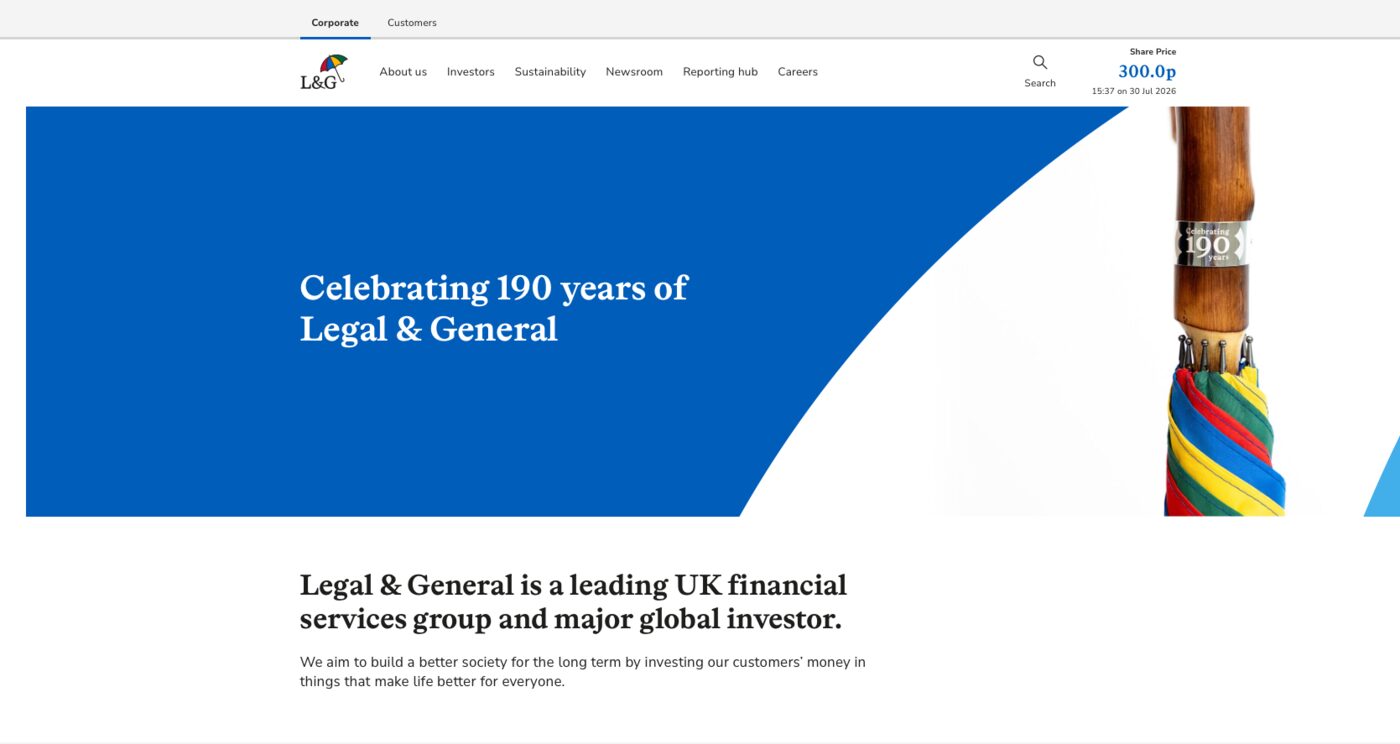 Legal & General group website — a 190th anniversary brand campaign homepage